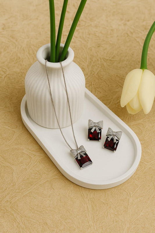 Red Wine Bow Jewellery Set